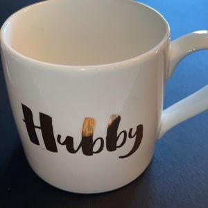 Slant 20oz ceramic jumbo coffee mug w/gold silver lettering “hubby”-NWOT